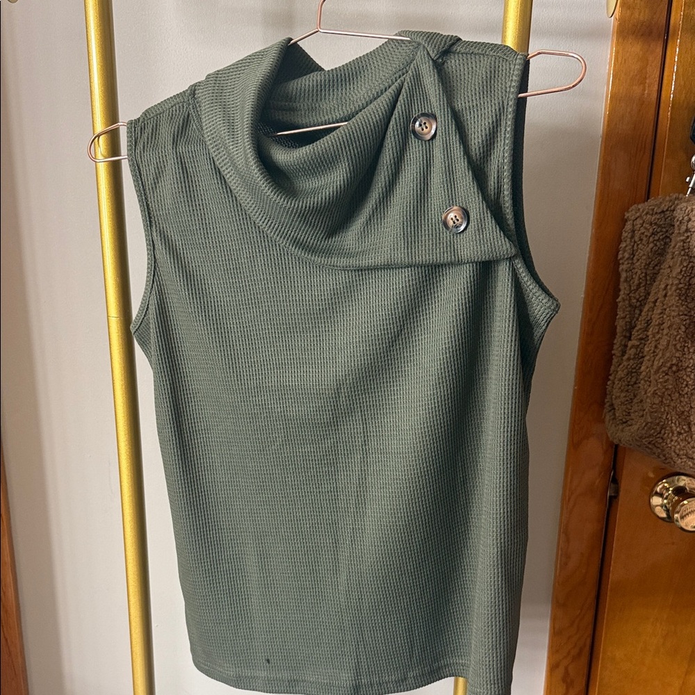 Green Sleeveless Top with Button Detail